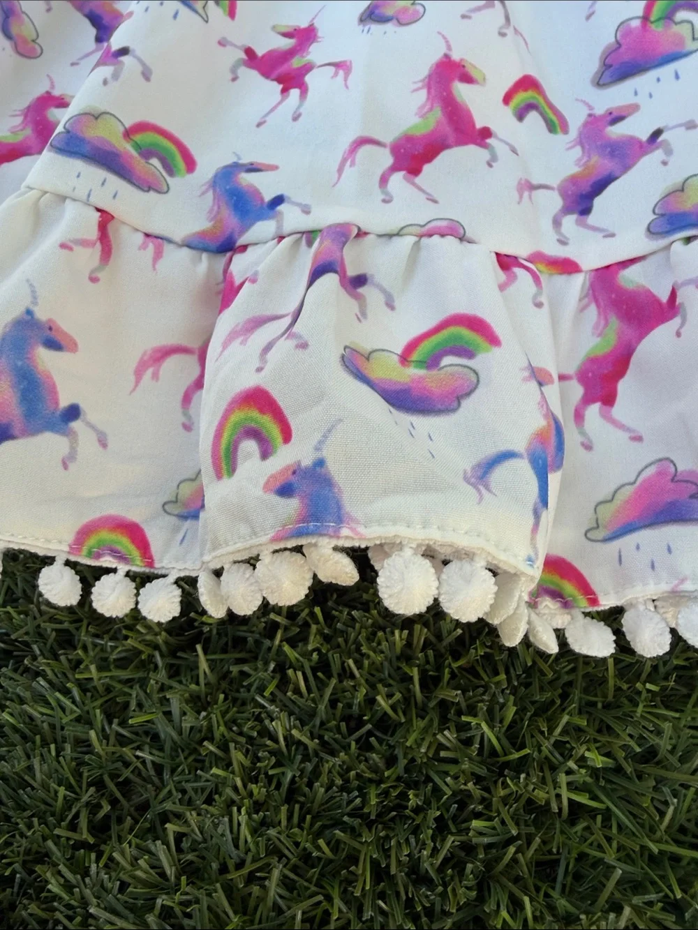 Lola + The Boys White Unicorn & Rainbow Print Dress